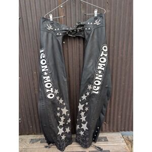 Women Leather Riding Chaps Size Large Icon Moto Bombshell Motorcycle Stars Black